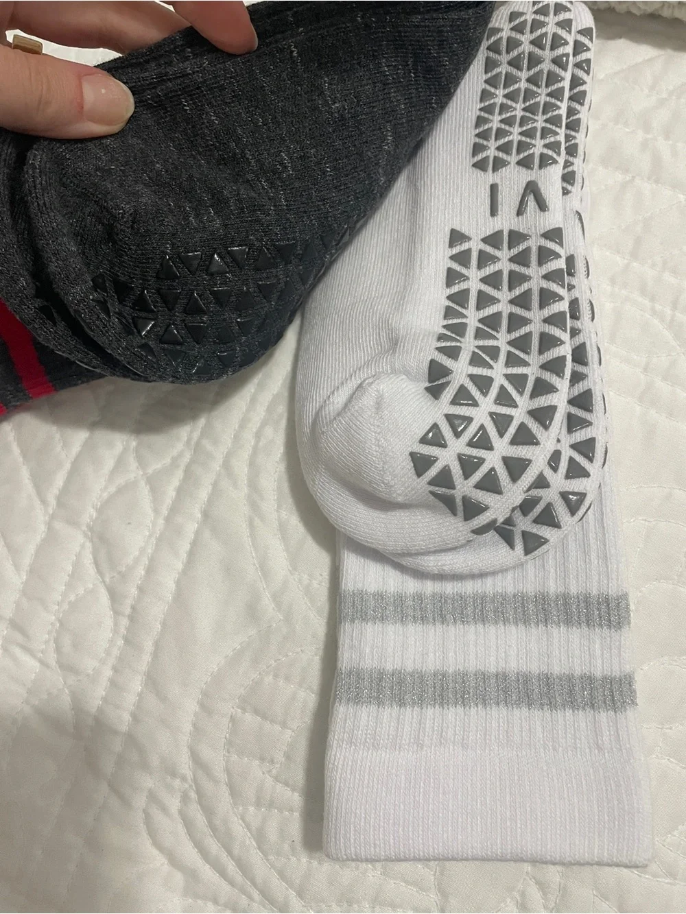Non-Slip Crew Socks with Grip - White & Charcoal